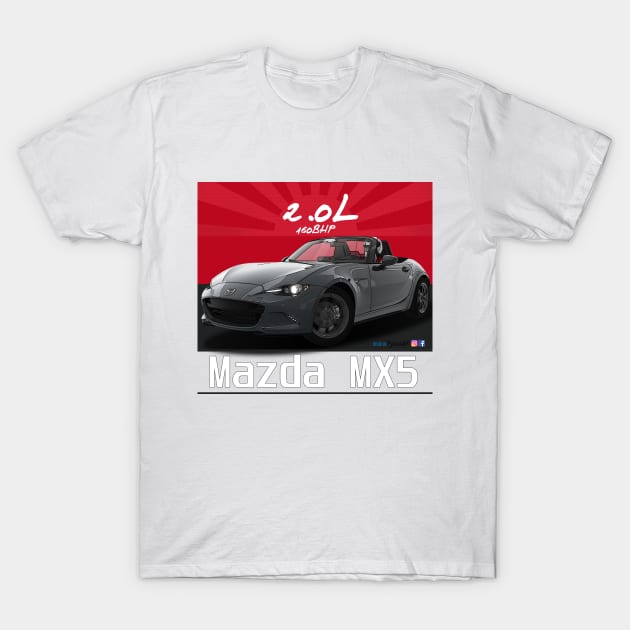 Mazda MX5 ND Grey Blue T-Shirt by PjesusArt